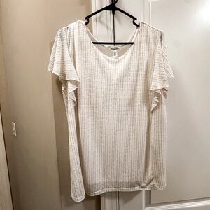Calvin Klein White Ruffle Sleeve Blouse